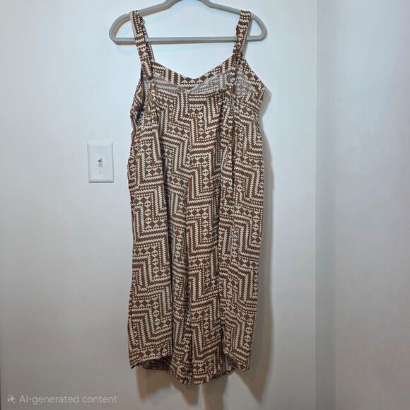 Womens Aztec Print Wide Leg Geometric Jumpsuit Overalls One Size Viscose Brown - Picture 7 of 11